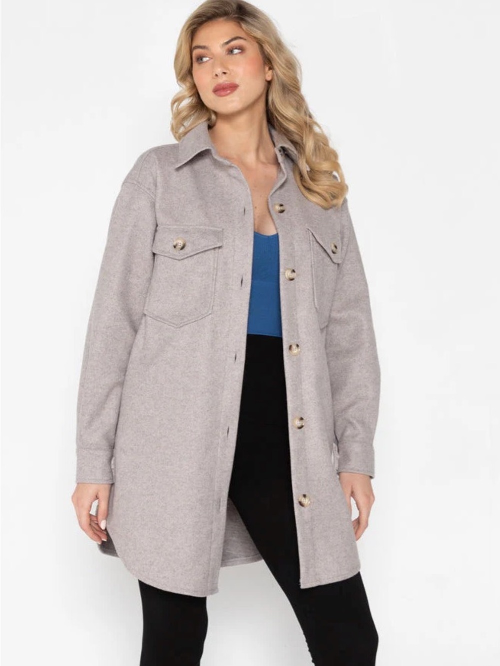 Cest Moi Tan Button Down Shacket